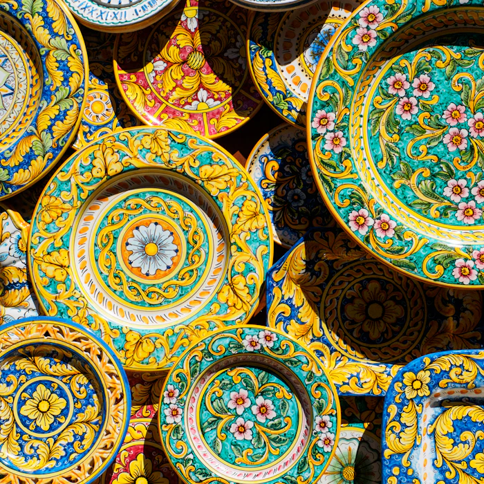 Painted majolica plates